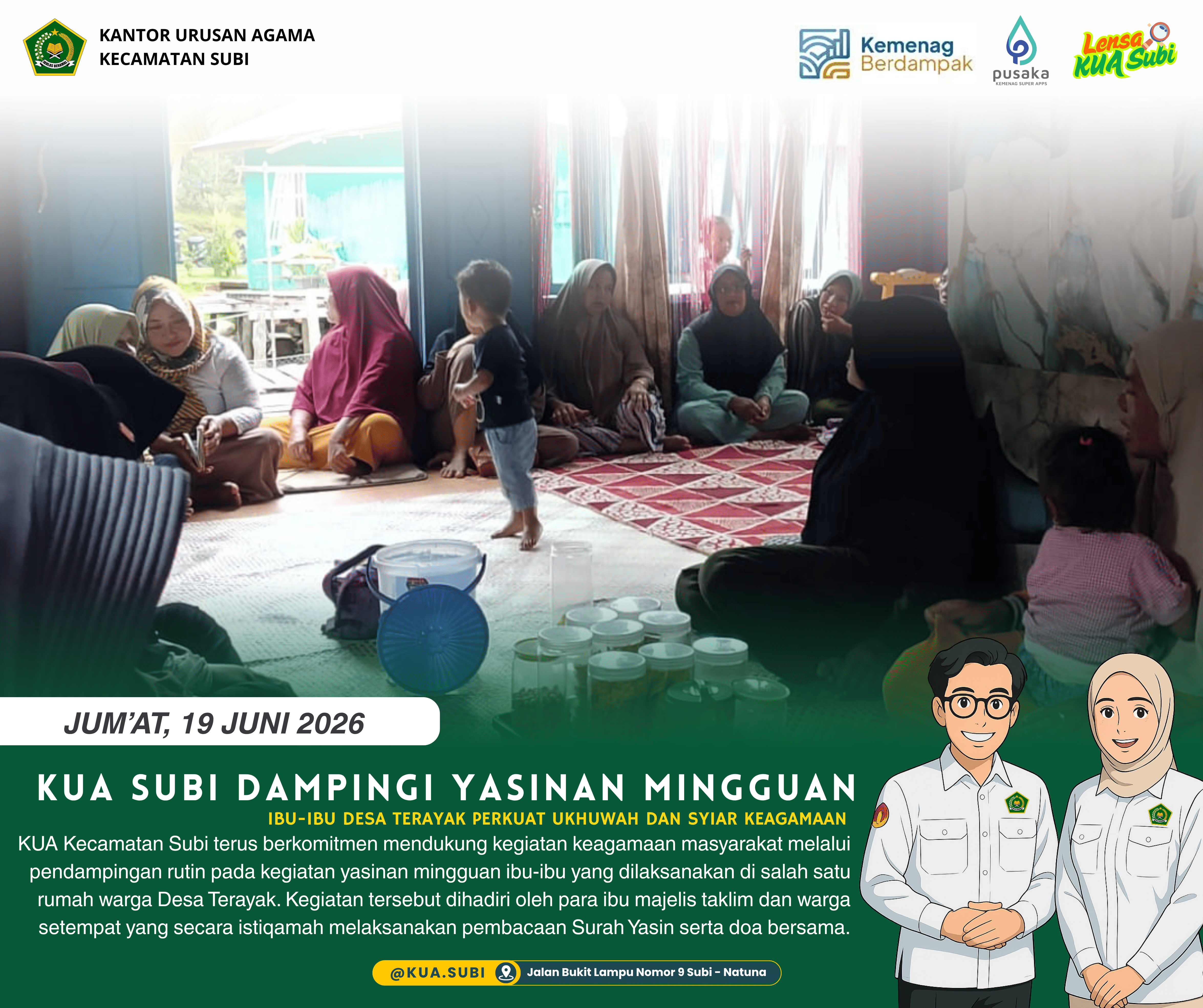 KUA Subi Dampingi Yasinan Mingguan Ibu-Ibu Desa Terayak Perkuat Ukhuwah dan Syiar Keagamaan